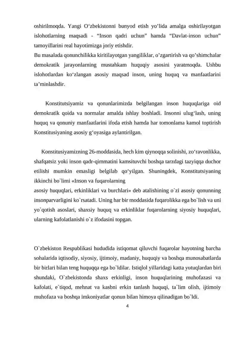 Mustaqil ish: Oʻzbekistonda inson huquqlari 4