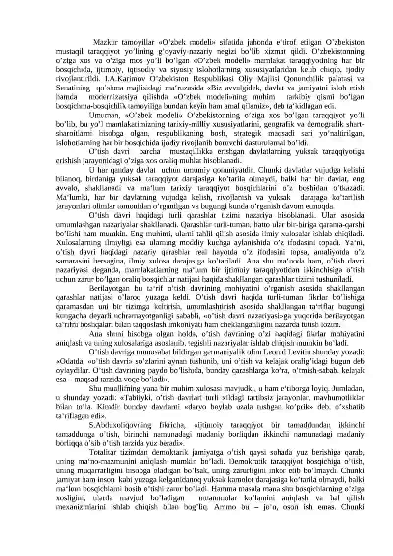 O‘zbekistonning O‘ziga Xos Istiqlol va Taraqqiyot Yo‘li 4