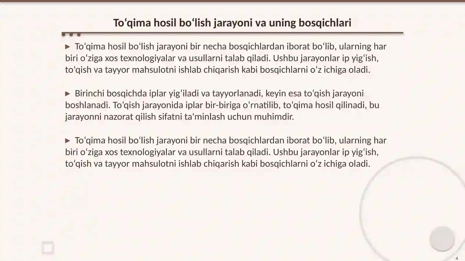 To‘quv dastgohida to‘qima hosil bo‘lish jarayonida tadqiqot o‘tkazish (to’qimachilik) 4