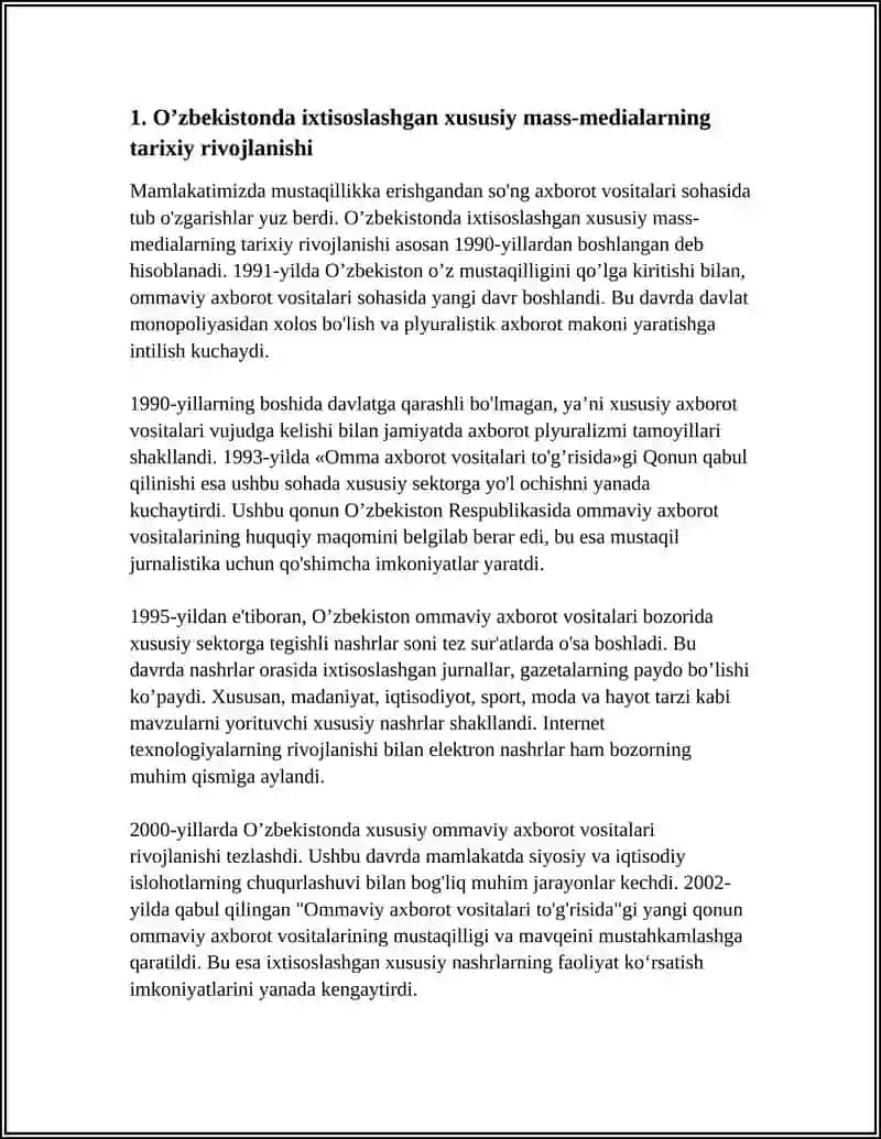 O’ZBEKISTONDA IXTISOSLASHGAN XUSUSIY MASS-MEDIALAR 4