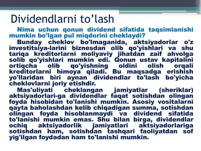 Dividendlar va dividendlar siyosati 4