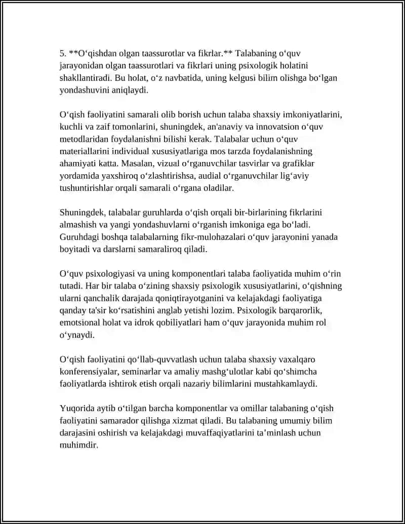TALABADA O‘QISH FAOLIYATI, UNING KOMPONENTLARI VA PSIXOLOGIK XUSUSIYATLARI 4