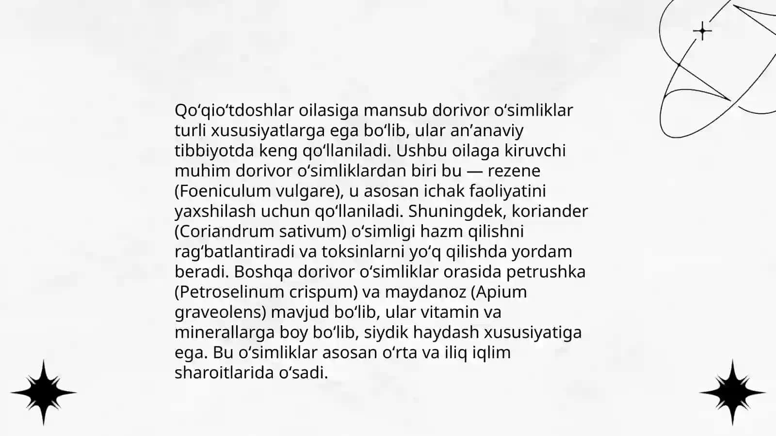 Qoqioʻtdoshlar oilasiga mansub dorivor oʻsimliklar biologiyasi va ekologiyasini oʻrganish 4