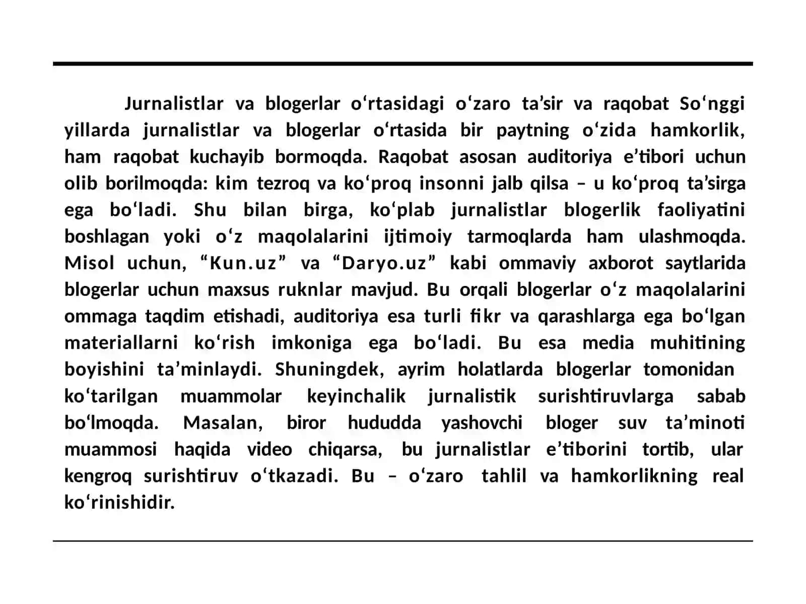 JURNALISTIKANING AN'ANAVIY SHAKLLARI VA BLOGERLIKNING O'ZARO TAQQOSLASH 4