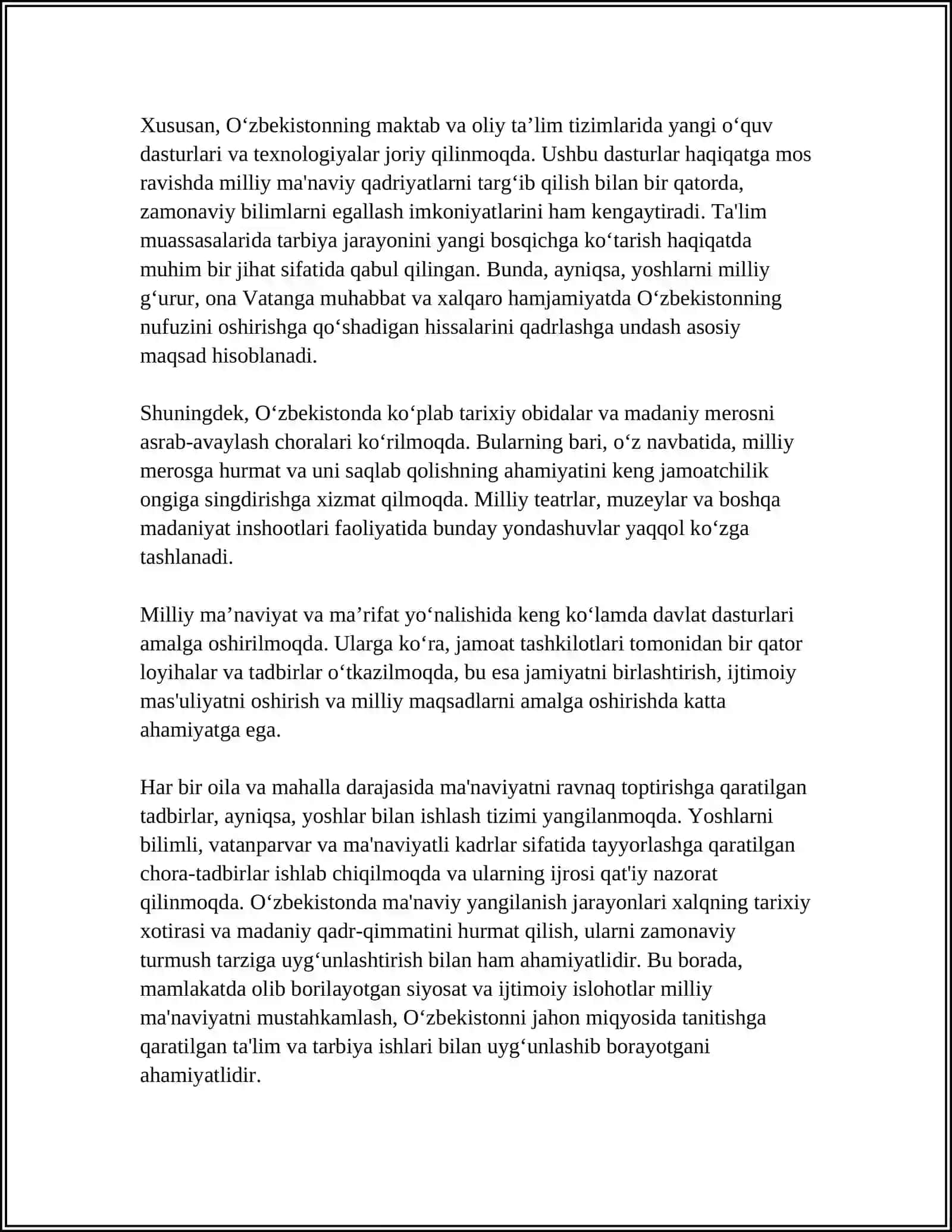 YANGI O'ZBEKISTONDA AMALGA OSHIRILAYOTGAN MA'NAVIY O'ZGARISHLAR 4
