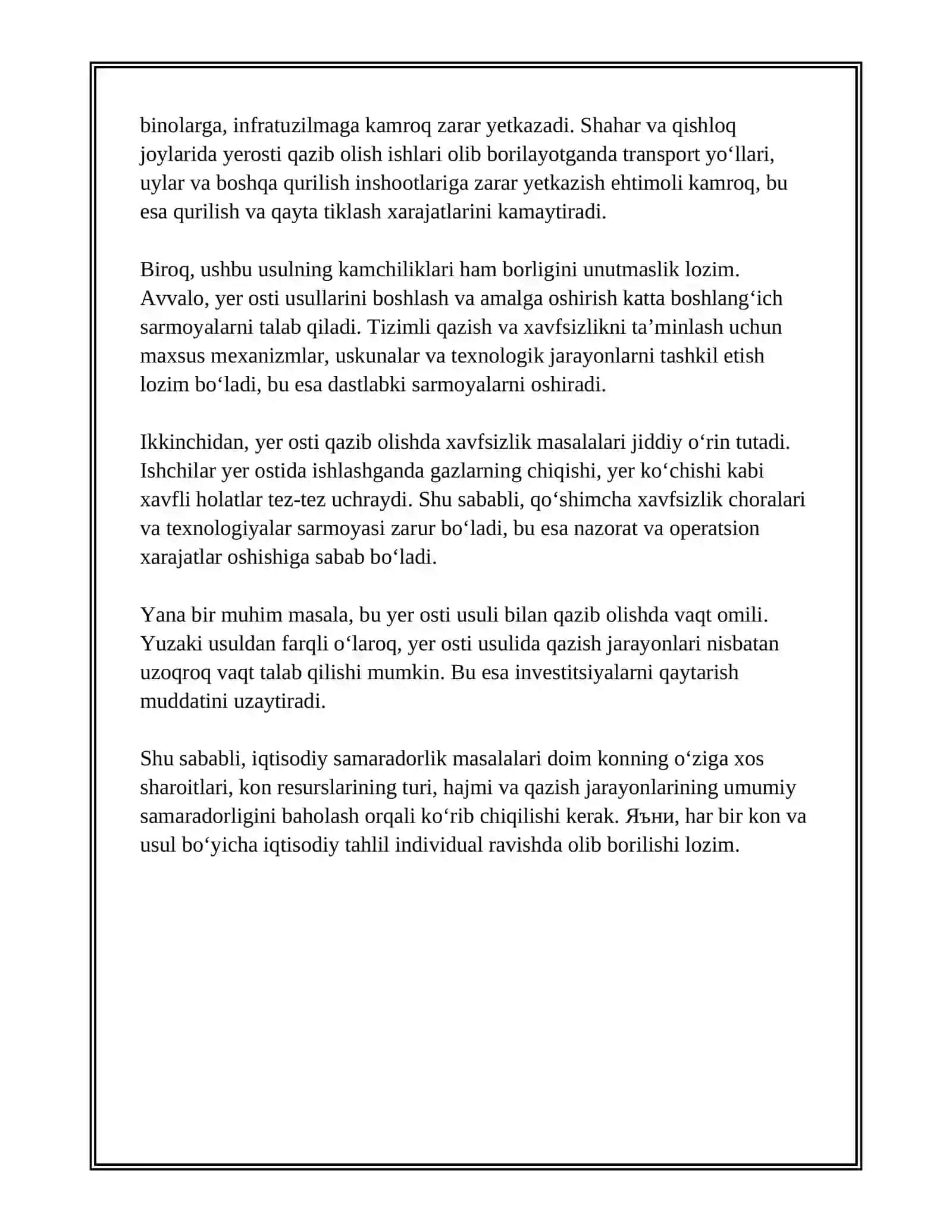 FOYDALI QAZILMA KONLARINI YER OSTI USULIDA QAZIB OLISHNING AFZALLIKLARI VA KAMCHILIKLARI 4
