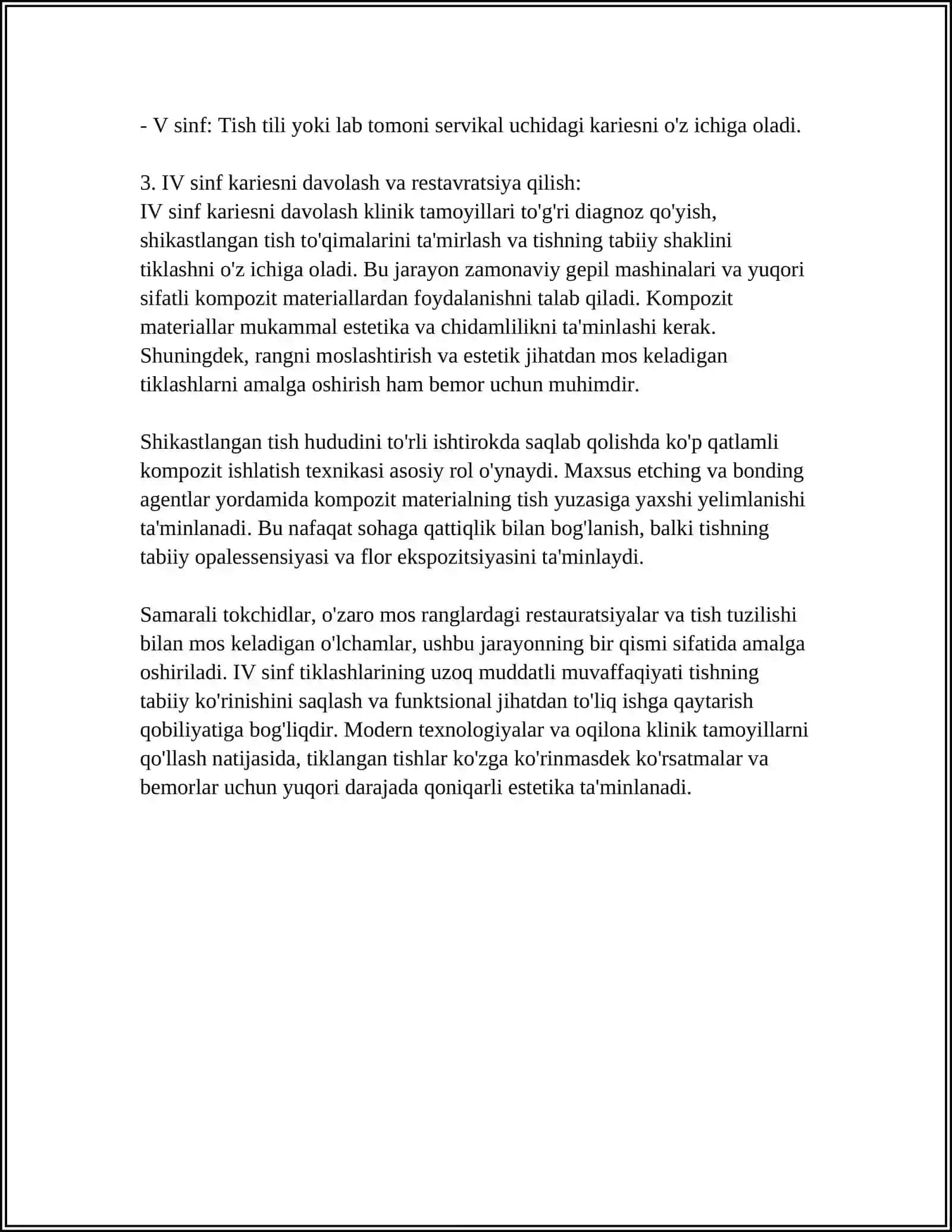 BLEK BO'YICHA IV SINFLI KARIES KOVAKLARINI RESTAVRATSIYA GILISHNING KLINIK TAMOYILLARI 4