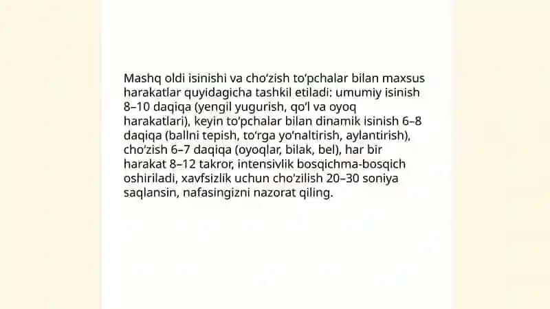 To'pchalar bilan maxsus mashqlarni bajarish hamda musobaqa qoidalari yuzasidan taqdimot tayyorlash 4