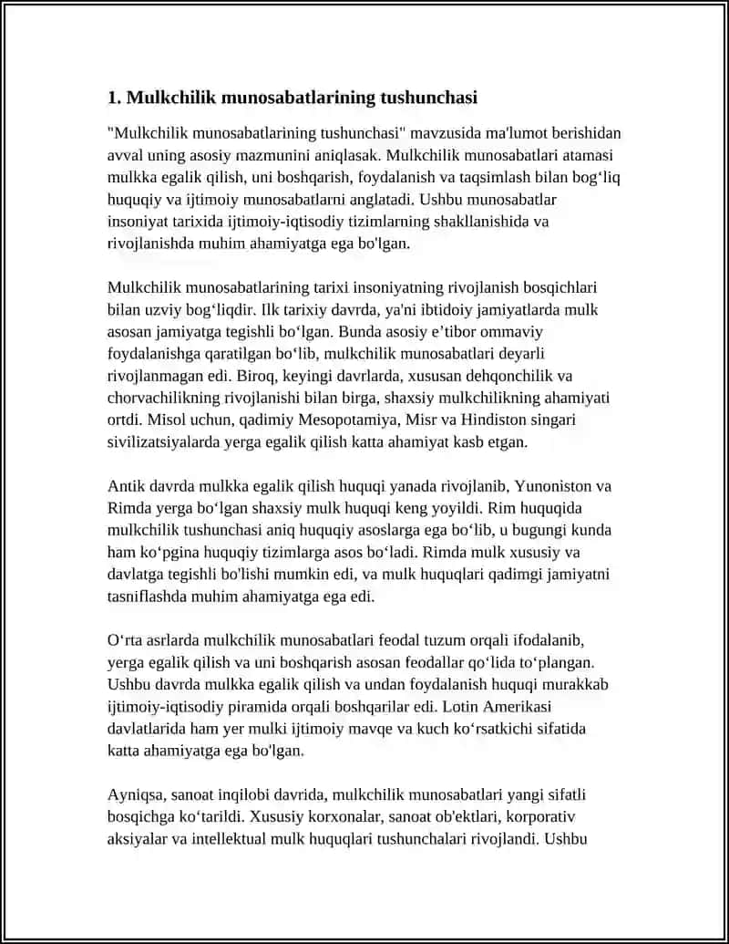 MULKCHILIK MUNOSABATLARI MOHIYATI, SHAKLLARI VA TURLARI 4