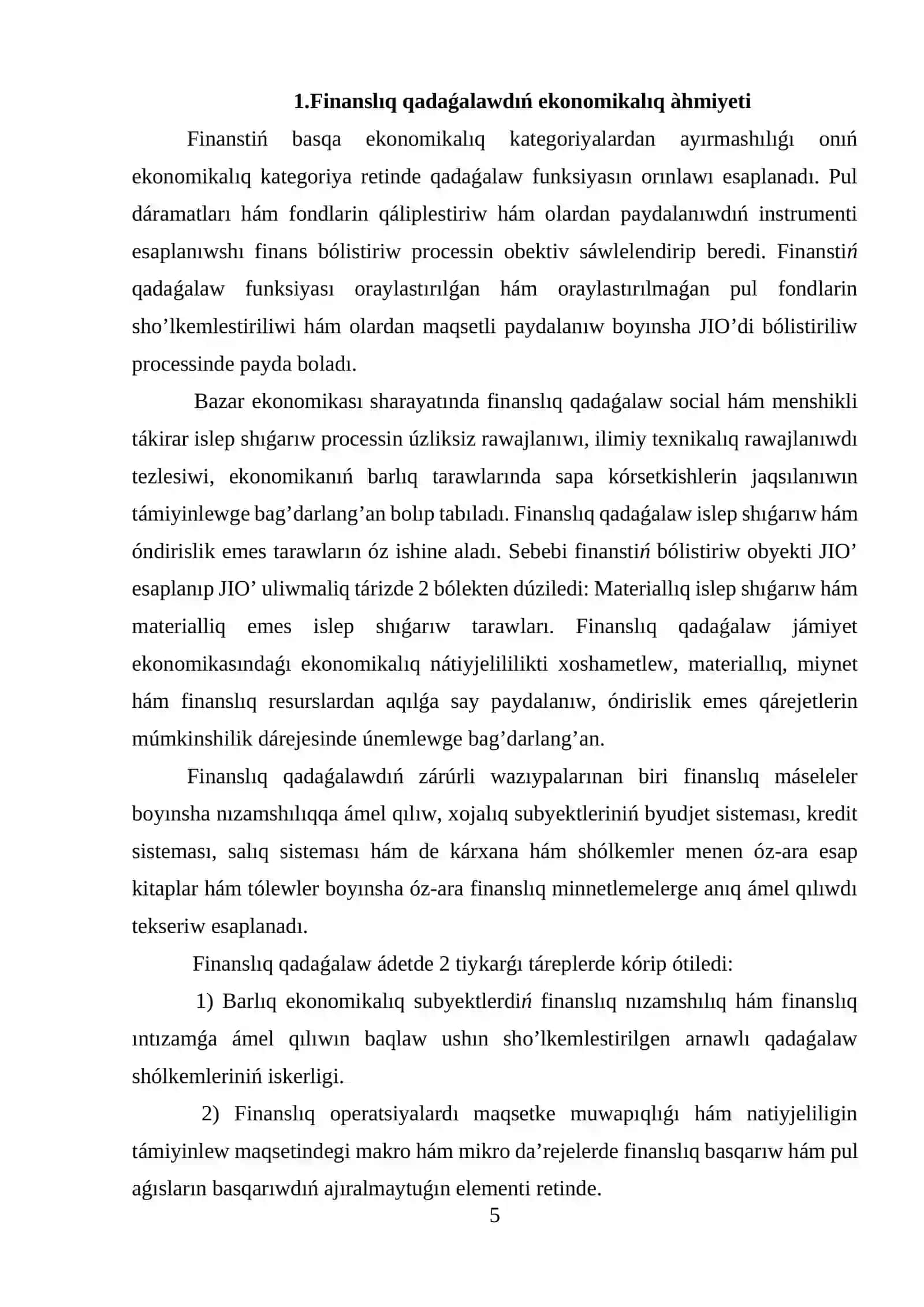 Màmleketlik finansı qadaǵalaw organlarınıń wazıypaları hàm funkciyaları 4