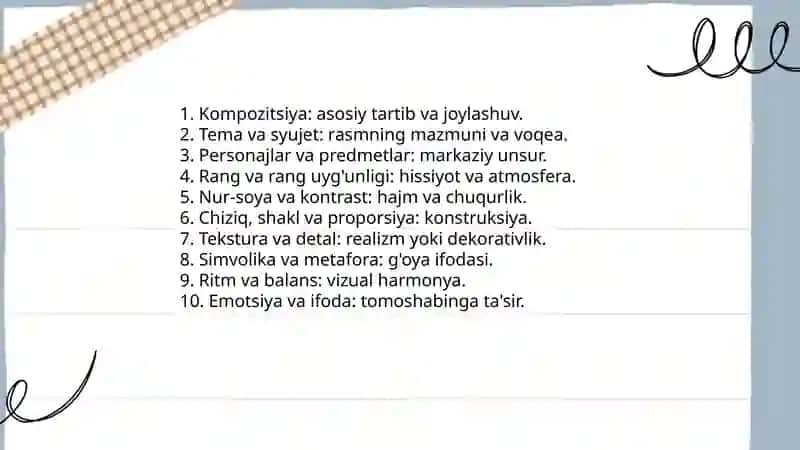Predmetli rasm, mazmunli rasm, dekorativ rasm 4
