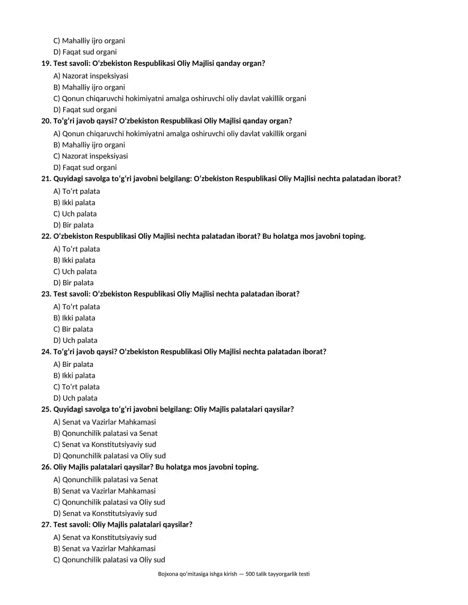 bojxonaga ishga kirish dastlabki test 500 Talik Test Bazasi 4