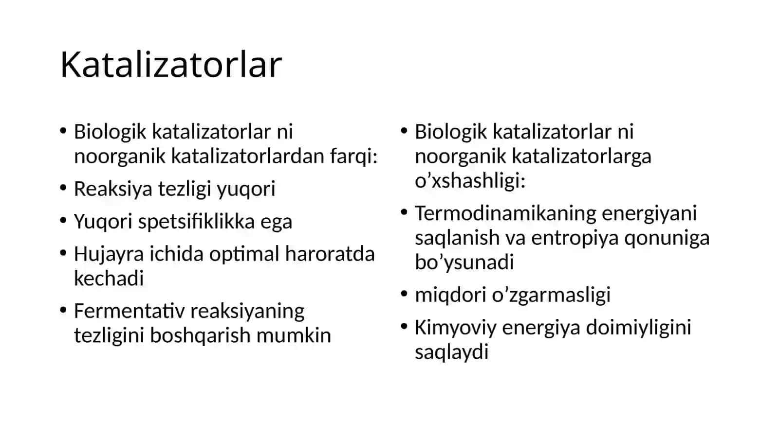 Fermentlarning strukturaviy va funksional tuzulishi. Fermentlarning ta'sir qilish mexanizmi va reaksiyalarning kinetikasi. Fermentlar faolligini boshqarilishi 4