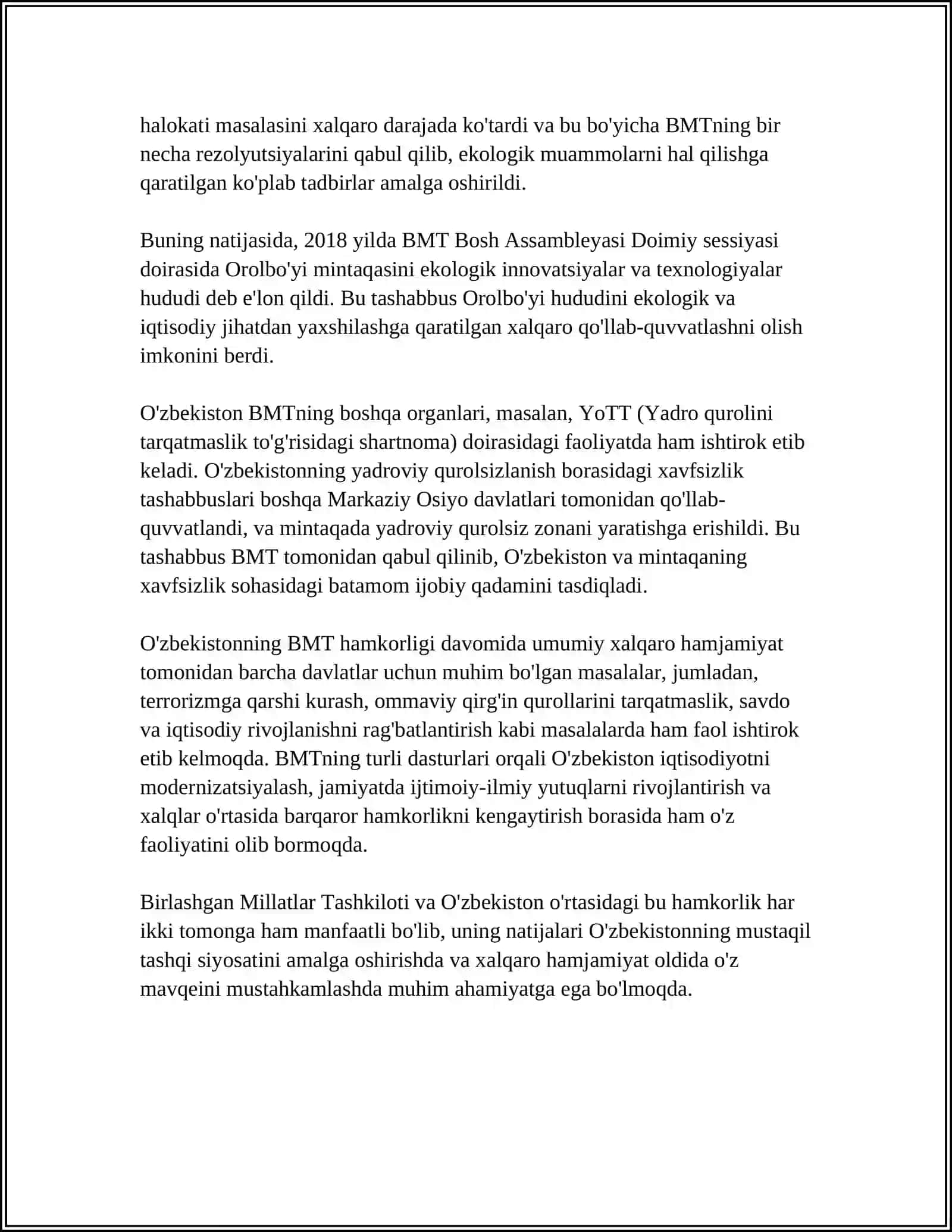 O'ZBEKISTONNING XALQARO TASHKILOTLAR BILAN ALOQALARI 4