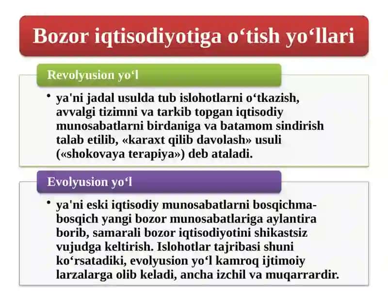 BOZOR IQTISODIYOTIGA O‘TISH DAVRI VA UNING O‘ZBEKISTONDAGI XUSUSIYATLARI 4