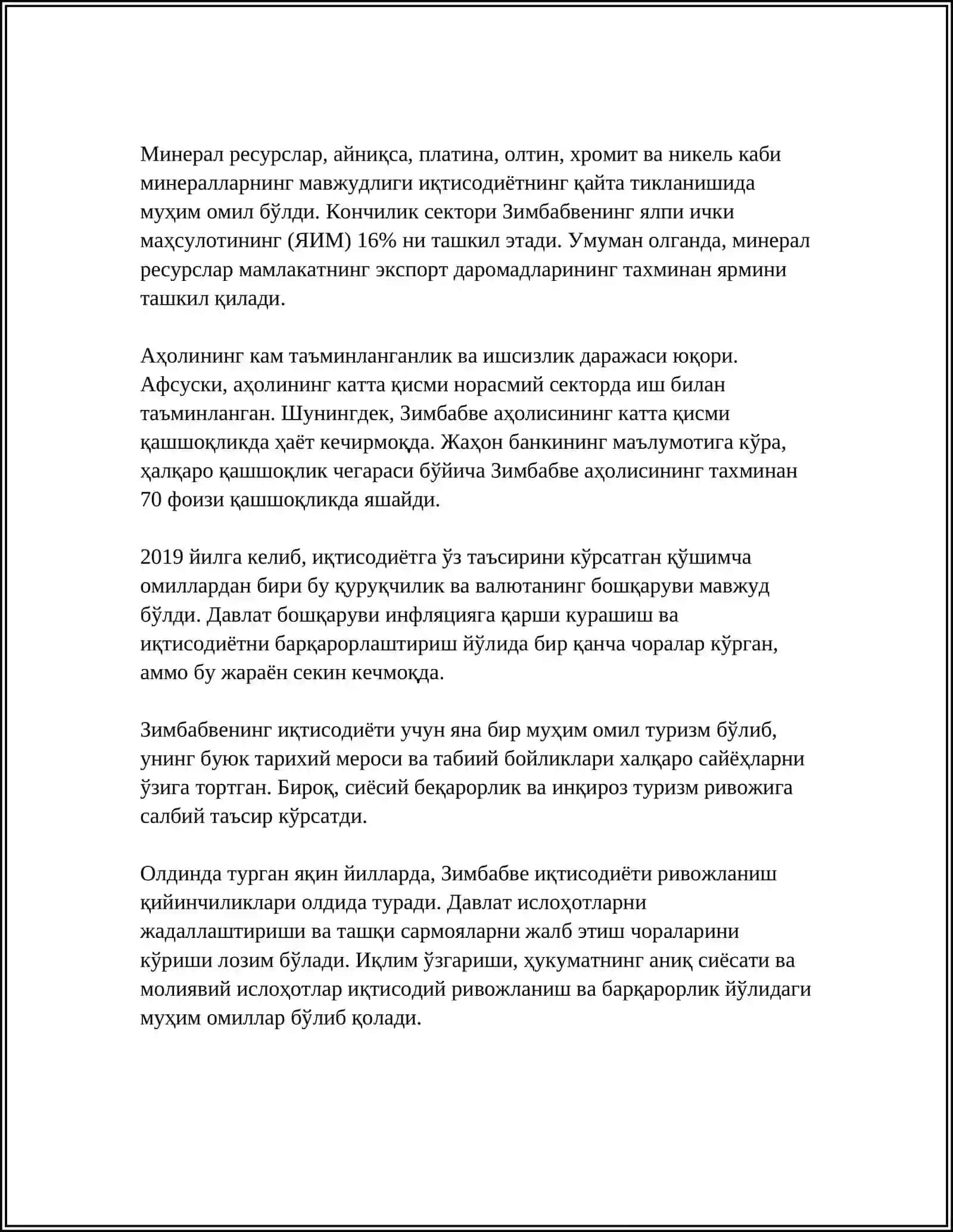 ZIMBABVE DAVLATINING IQTISODIY-GEOGRAFIK TAVSIFI 4