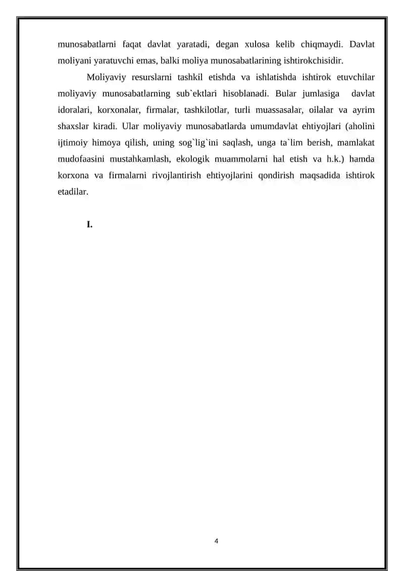MOLIYA MUNOSABATLARINING MOHIYATI, VAZIFALARI VA IQTISODIYOTNI TARTIBGA SOLISHDAGI ROLI 4