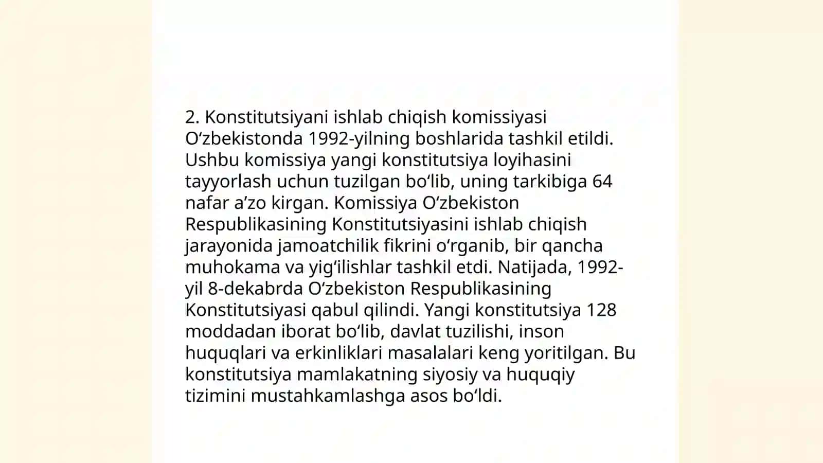 Oʻzbekiston respublikasi konstitutsiyasini yaratilish tarixi 4