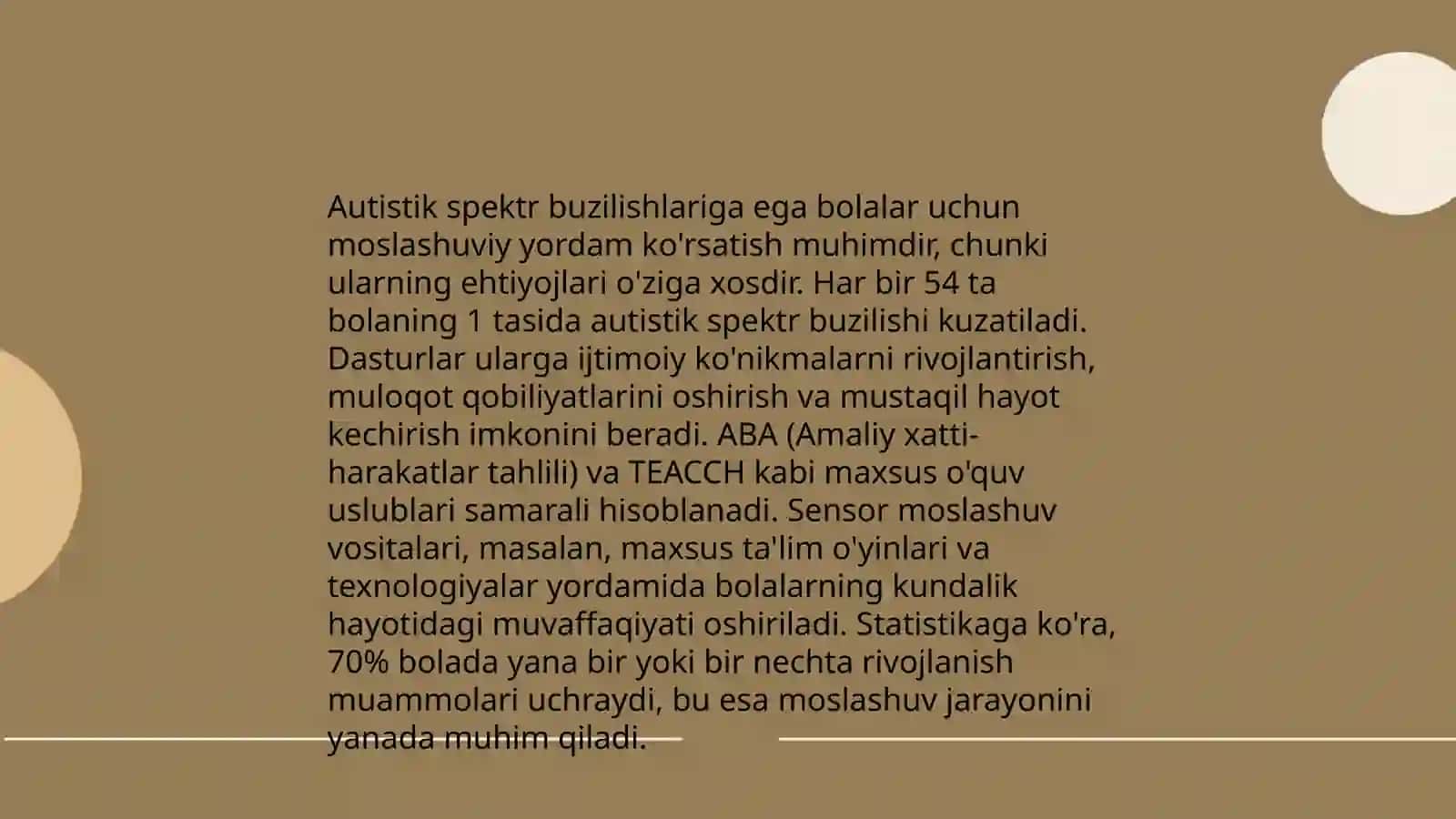 Turli darajadagi intelektual yetishmovchiligi boʻlgan bolalar,autistik spektr buzilishlariga ega bolalar uchun inklyuziv taʼlim strategiyalari va ularni amalfa oshirish shart-sharoitlari 4