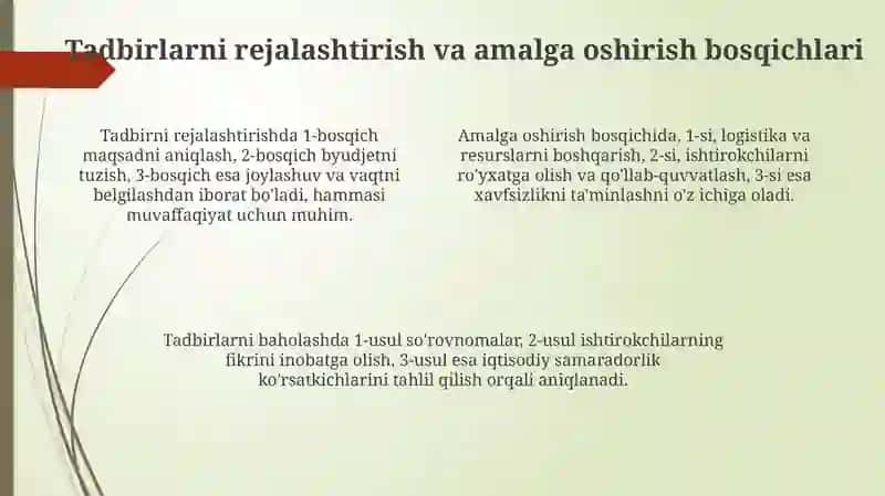 Bayram tadbirlarini tashkil etish usullari 4