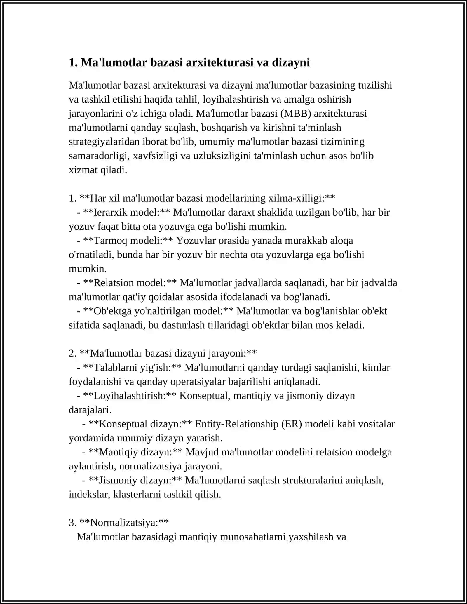 MAʼLUMOTLAR BAZASI VA KATTA HAJMDAGI MAʼLUMOTLAR BILAN ISHLASH TEXNALOGIYALARI 4