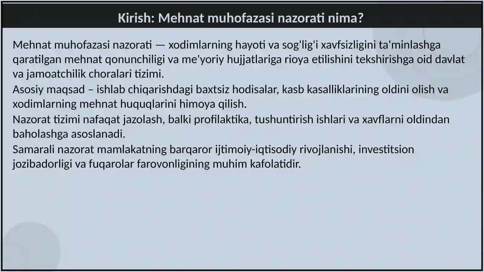 MEHNAT MUHOFAZASI QONUNLARINI NAZORAT QILISH 4