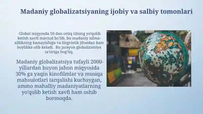Madaniyat sohasidagi globallashuv jarayonlarining mazmun mohiyati 4