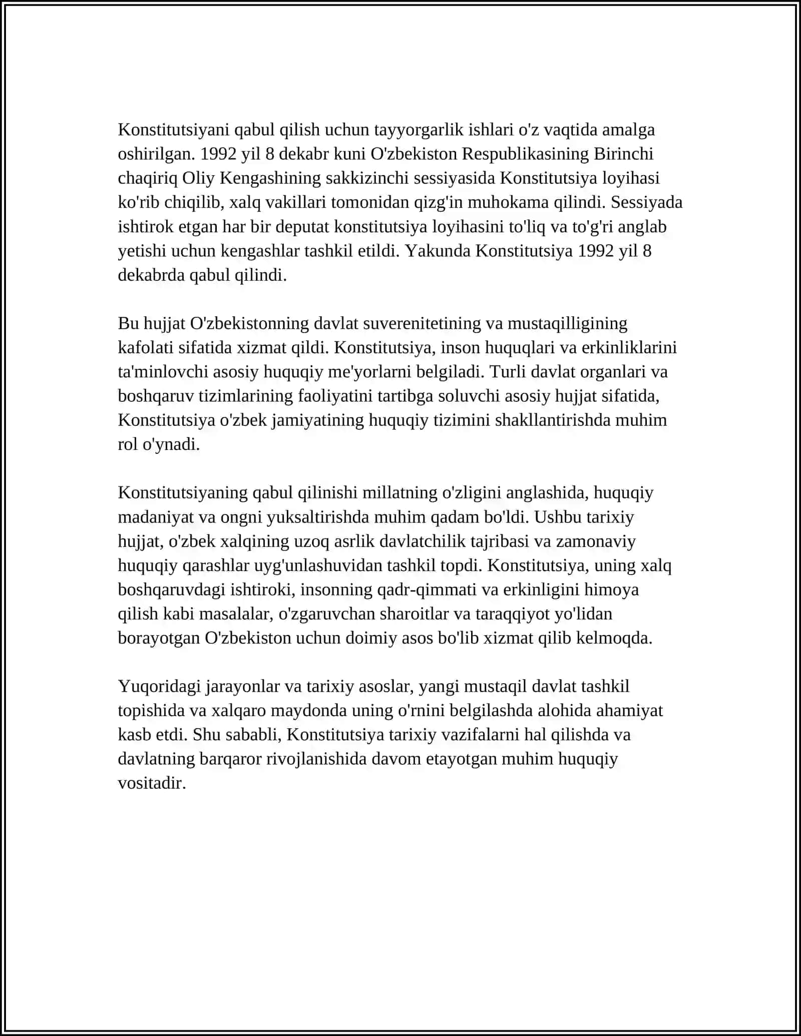 O'zbekiston Respublikasi Konstitusiyasining Qabul Qilinishi va Tarixiy Ahamiyati 4