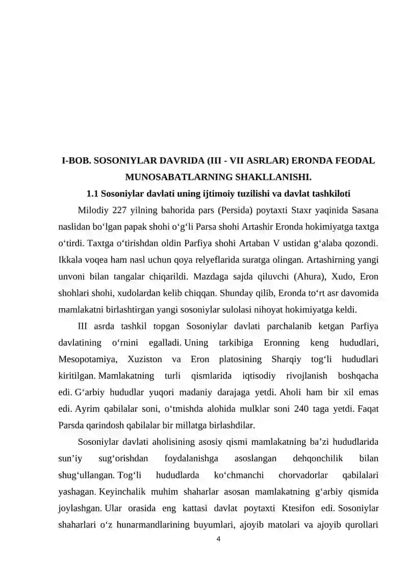 SOSONIYLAR DAVRIDA (III - VII ASRLAR) ERONDA FEODAL MUNOSABATLARNING SHAKLLANISHI 4