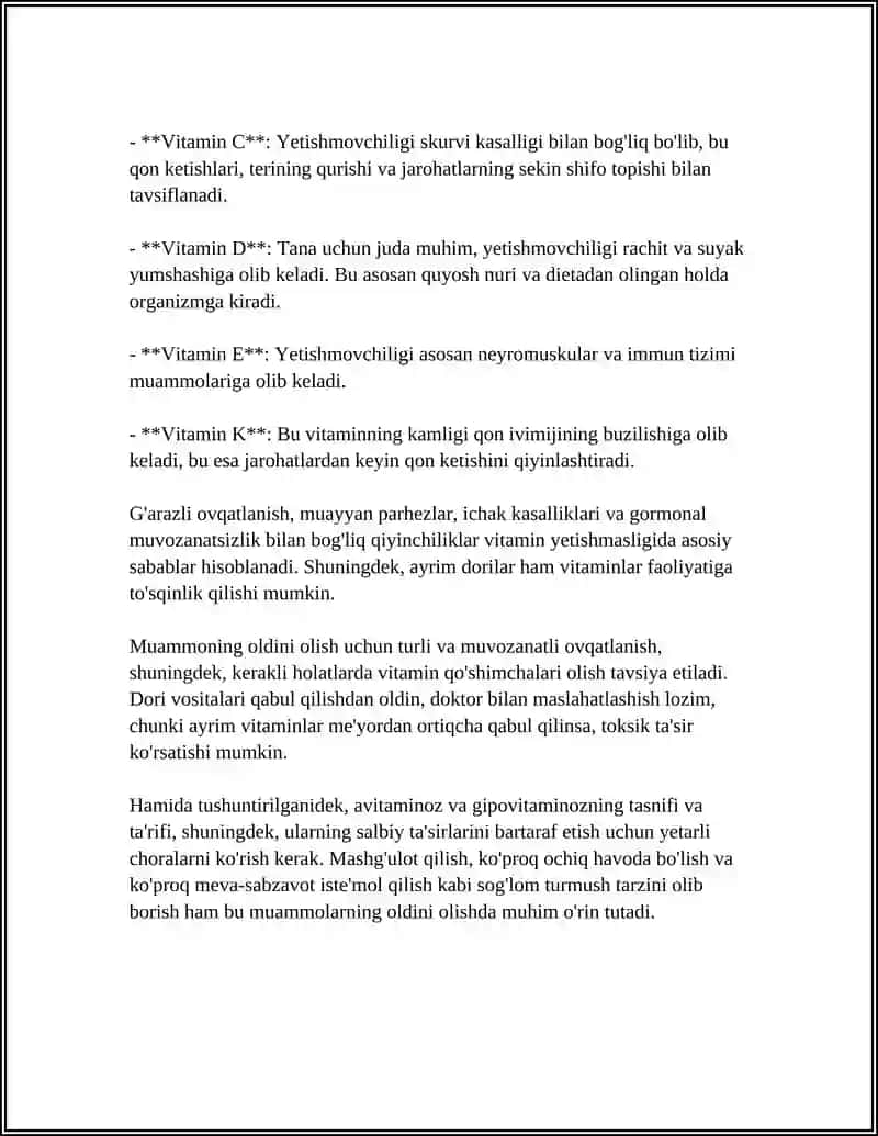Avitaminoz va gipovitaminoz referat 4