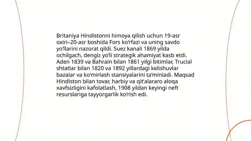 Buyuk Britaniyaning Fors koʻrfazi hududlardagi siyosati (XIX-XX asr boshida) 4