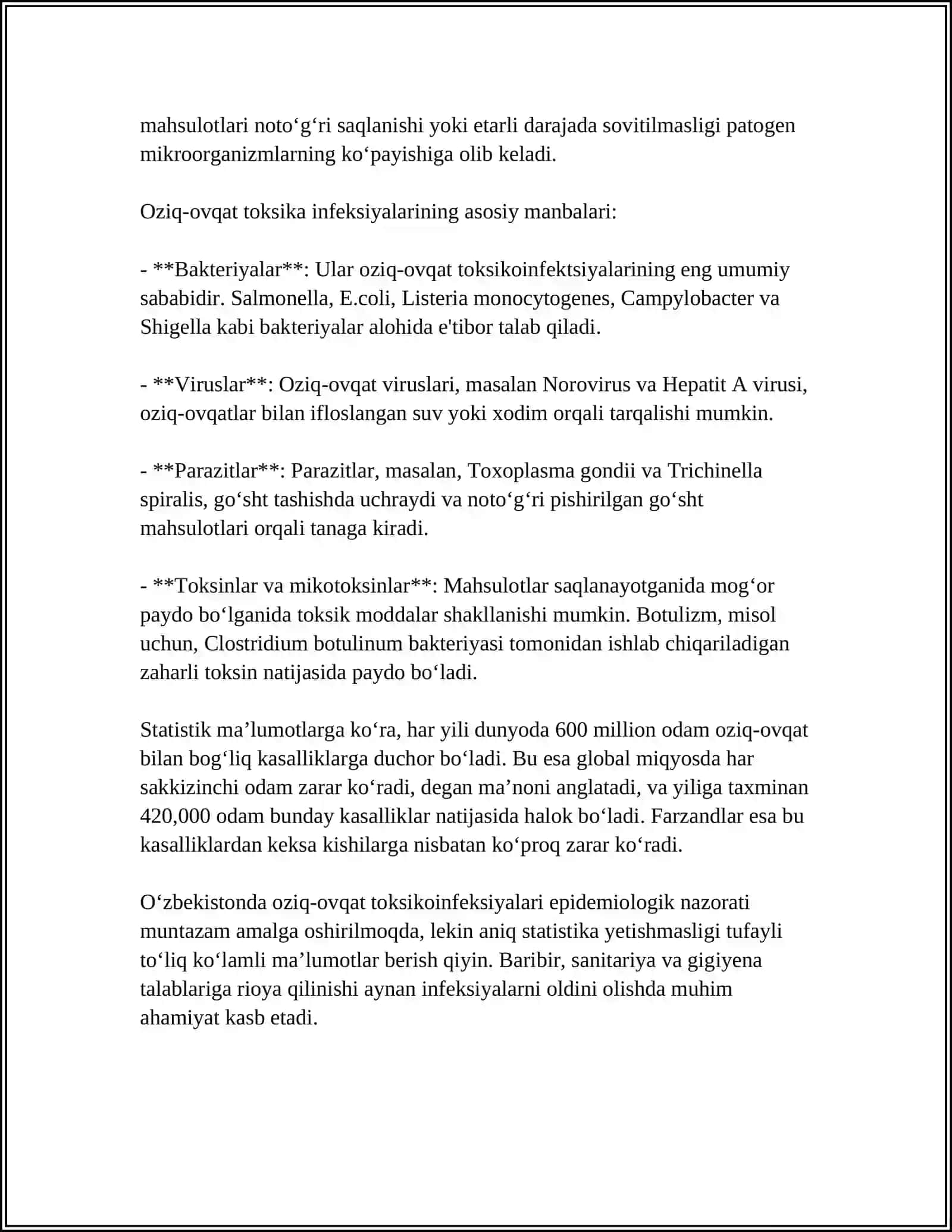 10. OVQAT TOKSIKA INFEKSIYALARI HAQIDA TUSHUNCHA 4