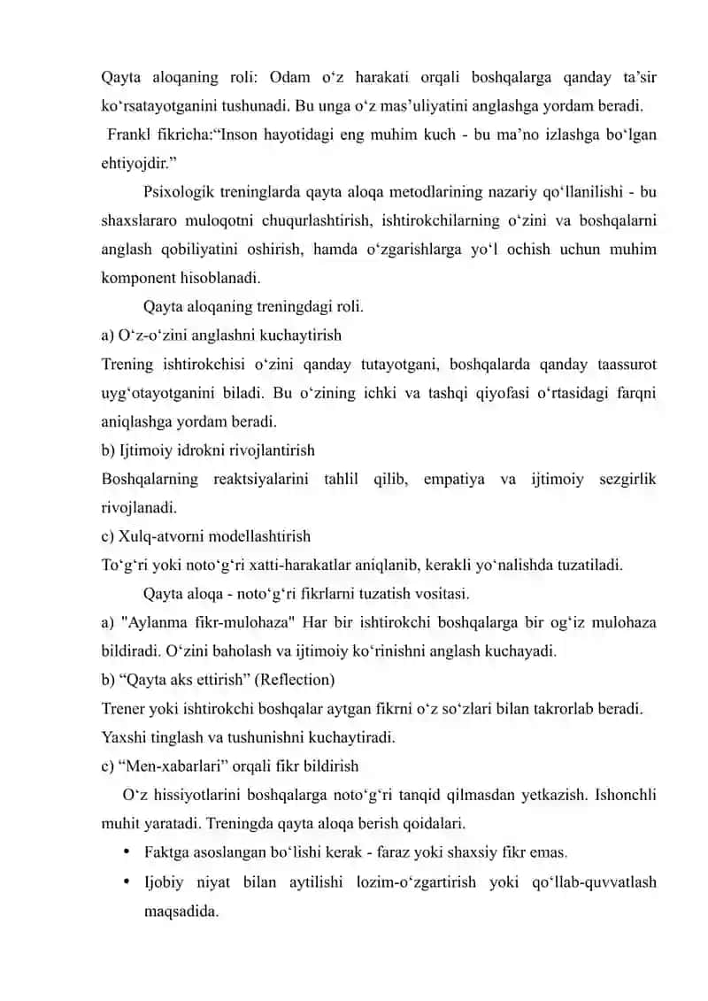 Qayta aloqa metodlari . 4