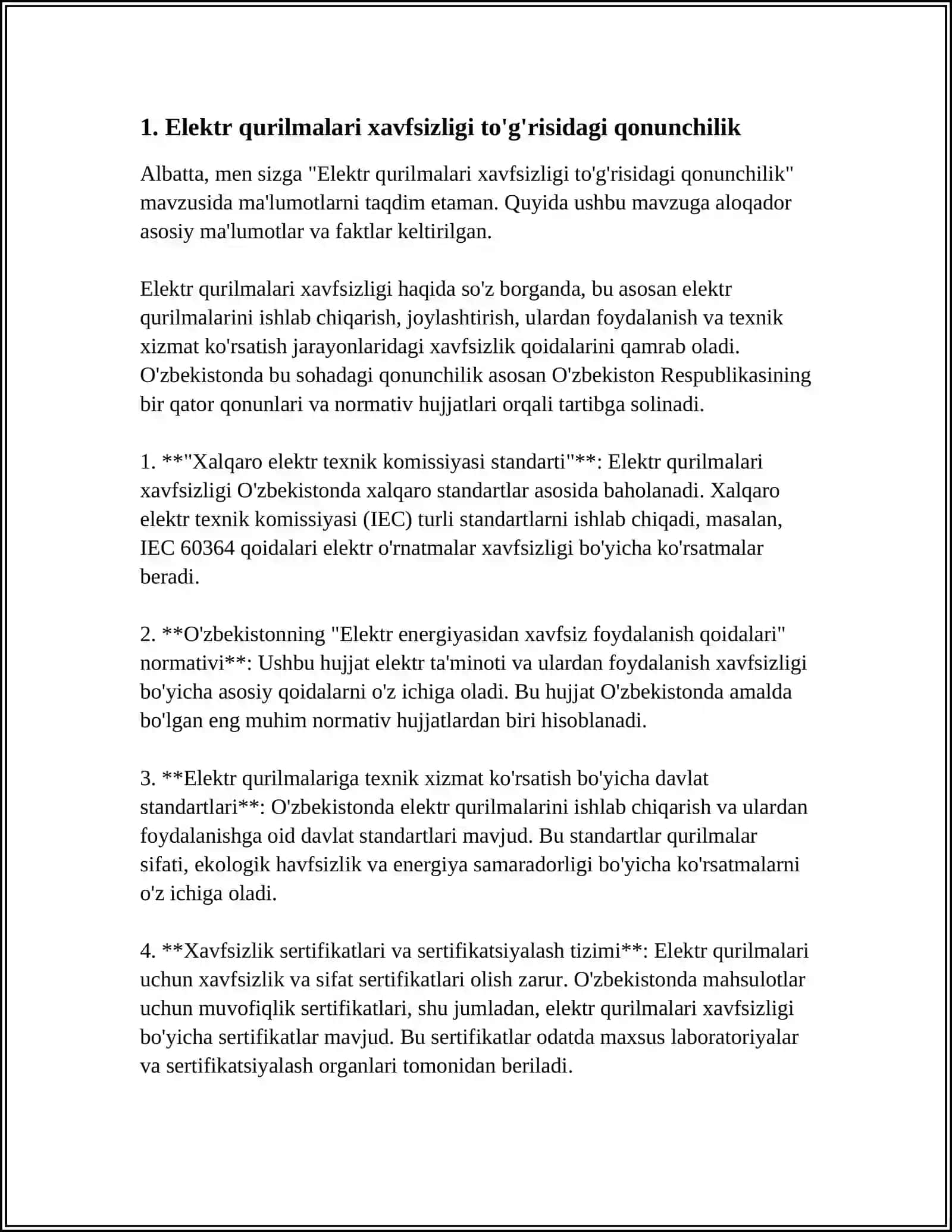 ELEKTR QURILMALARI BILAN ISHLASHDA XAVFSIZLIKNI TAʼMINLASHNING HUQUQIY ASOSLARI TAHLILI 4