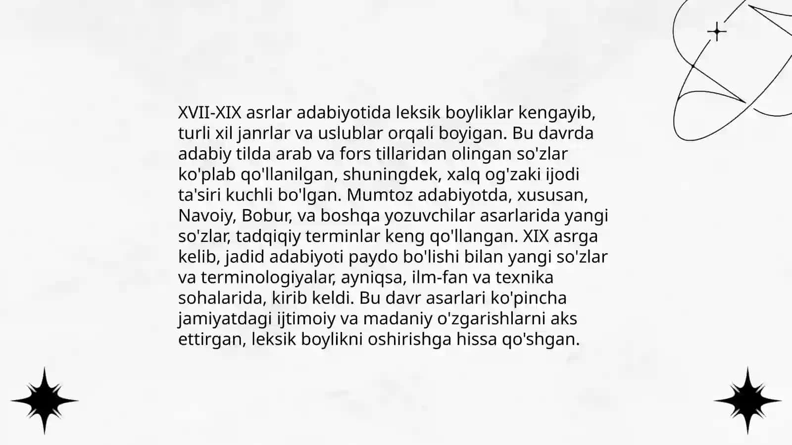 XVII-XIX asrlarda yaratilgan asarlar tili fonetikasi, leksikologiyasi, morfologiyasi va sintaksisi 4