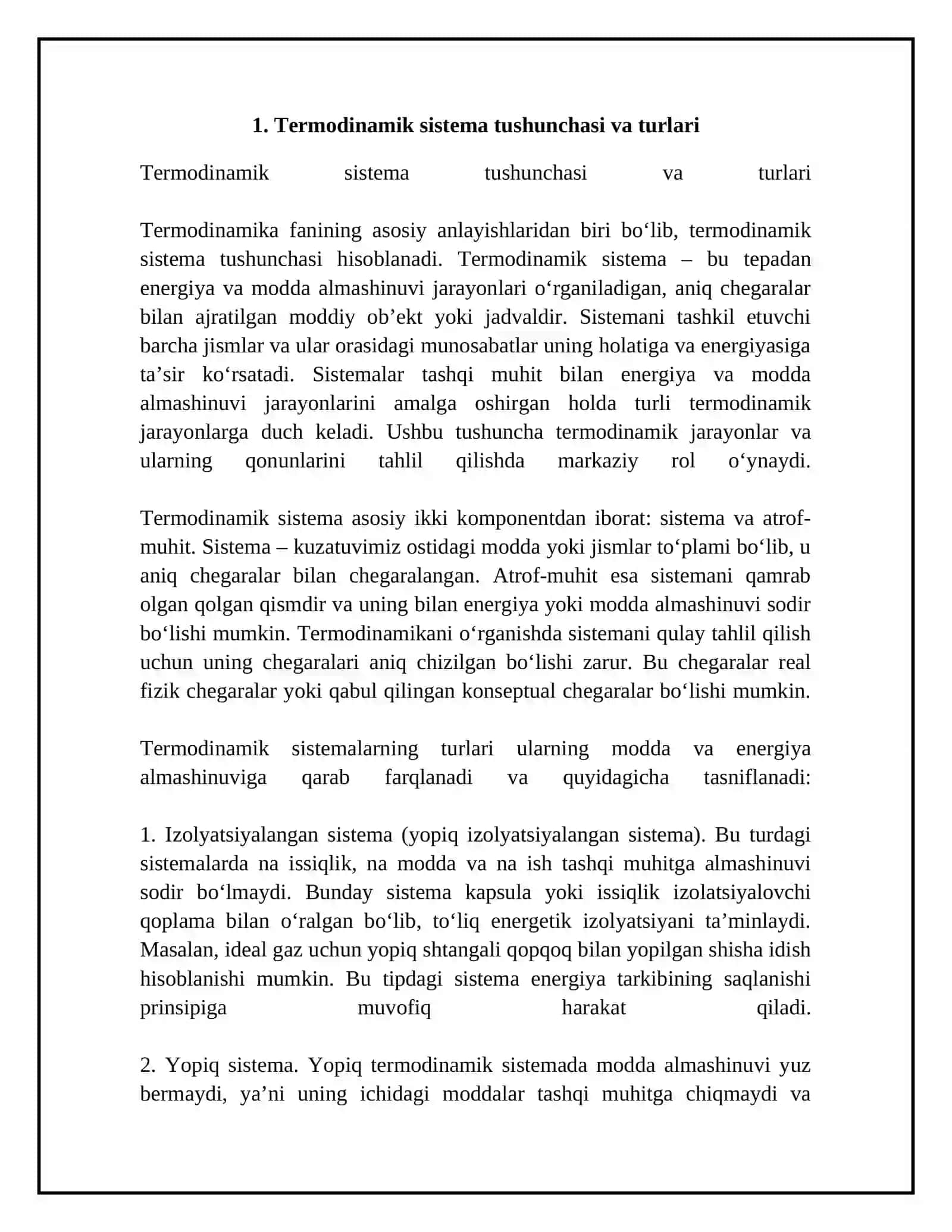 Termodinamik sistema, holat parametrlari va muvozanat 4