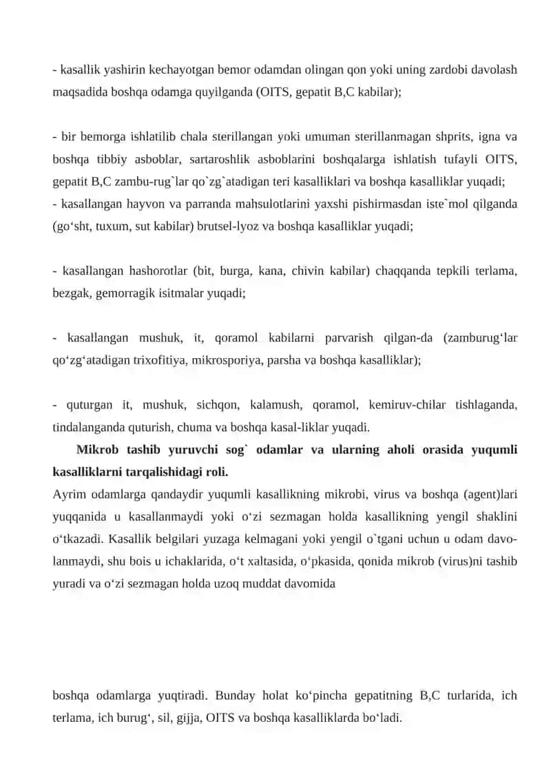 INFEKSIYA QO'ZG'ATUVCHILARNING INFEKSIYA MANBALARI VA TARQALISH YO’LLARI VA OMILLARINI ERTA ANIQLASH 4