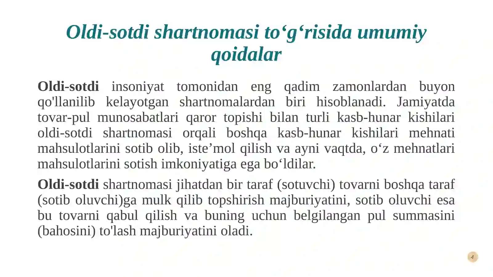 Sotib olish sohasidagi shartnomalar 4