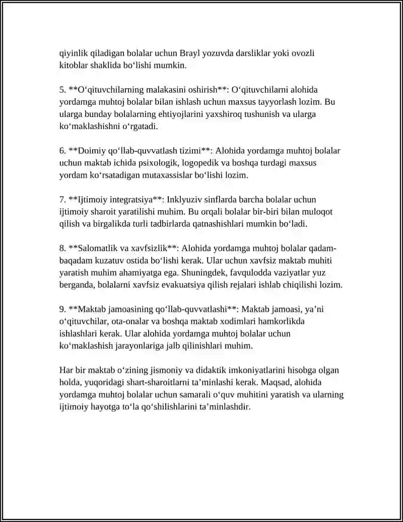 ALOHIDA YORDAMGA MUHTOJ BOLANI SAMARALI INLYUZIYASI UCHUN ICHKI SHAROITLAR 4