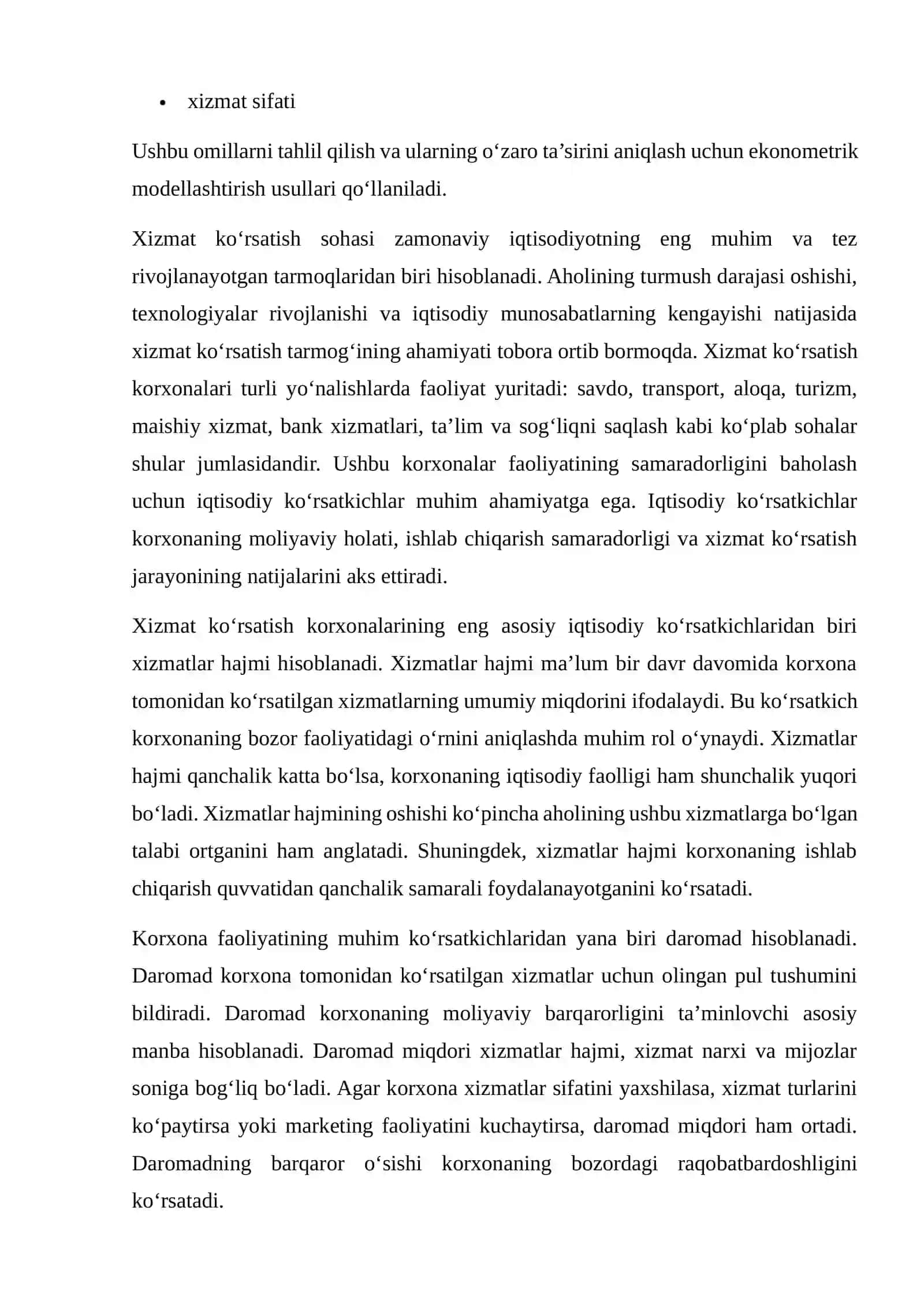 XIZMAT KO‘RSATISH KORXONALARI FAOLIYATI KO‘RSATKICHLARINI EKONOMETRIK MODELLASHTIRISH 4