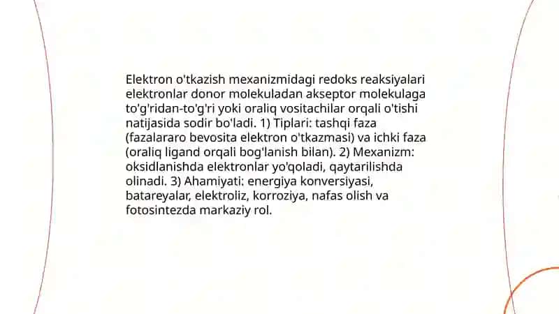 Oksidlanish - qaytarilish reaksiyalarining turlari va ahamiyati 4
