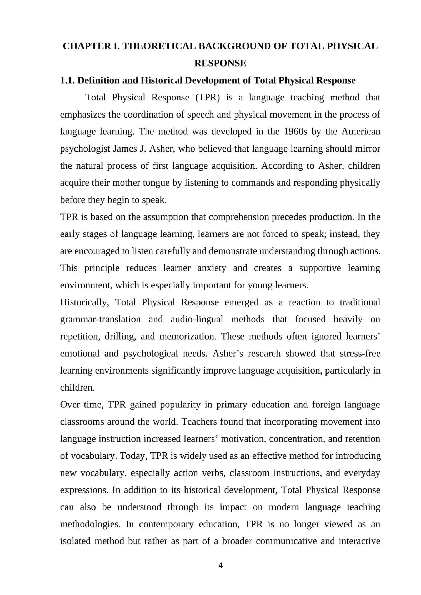 The influence of total physical response (TPR) on young learner vocabulary acquisition 4