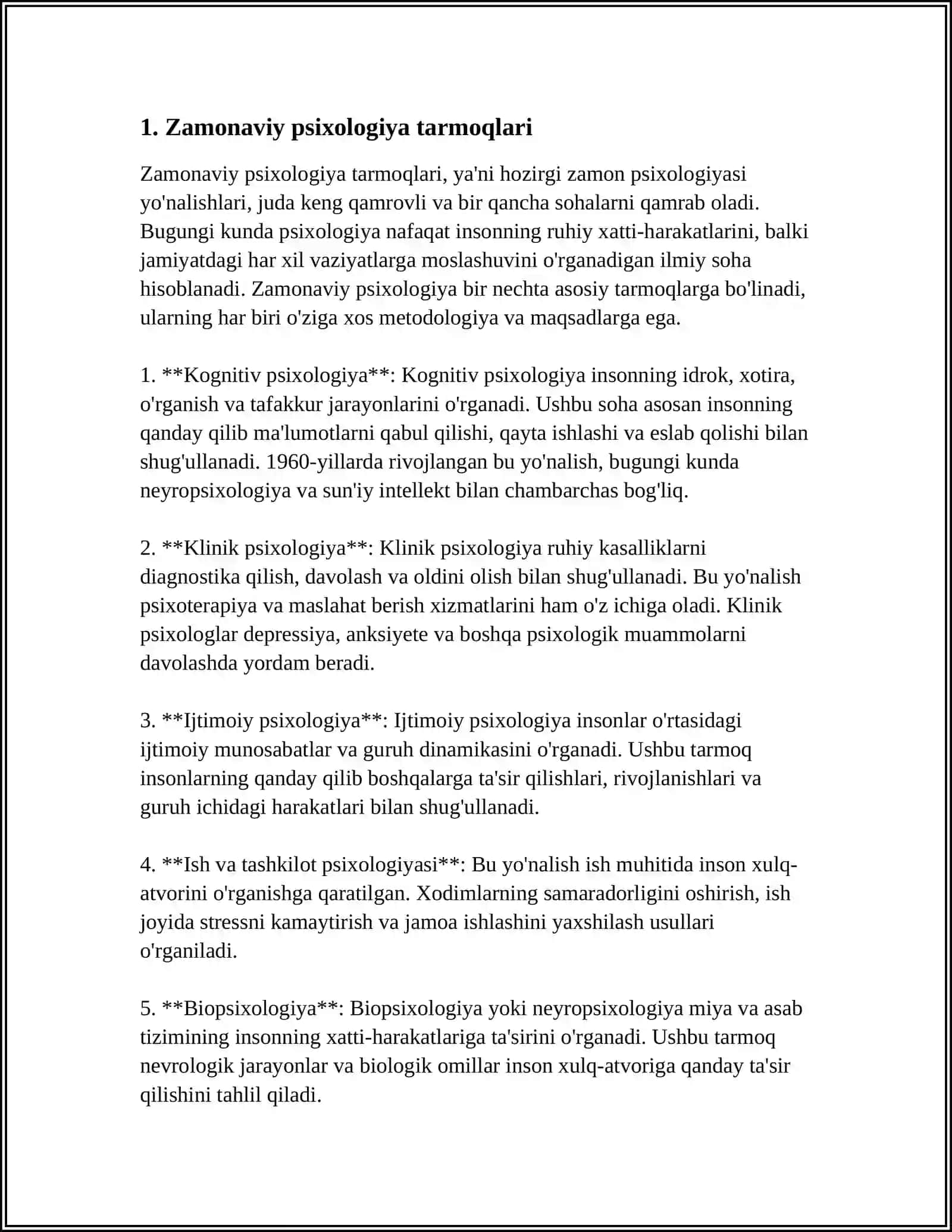 HOZIRGI ZAMON PSIXOLOGIYASINING TARMOQLARI VA TADQIQOT METODLARI 4