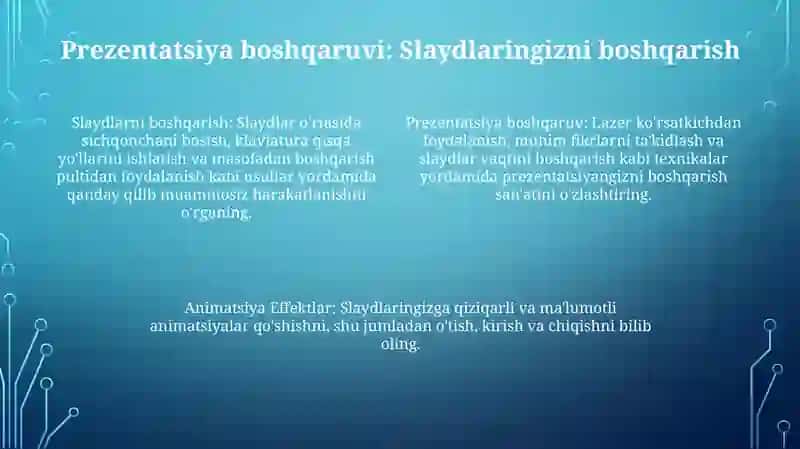 Animatsiya effektlari. Taqdimot namoyishini boshqarish 4