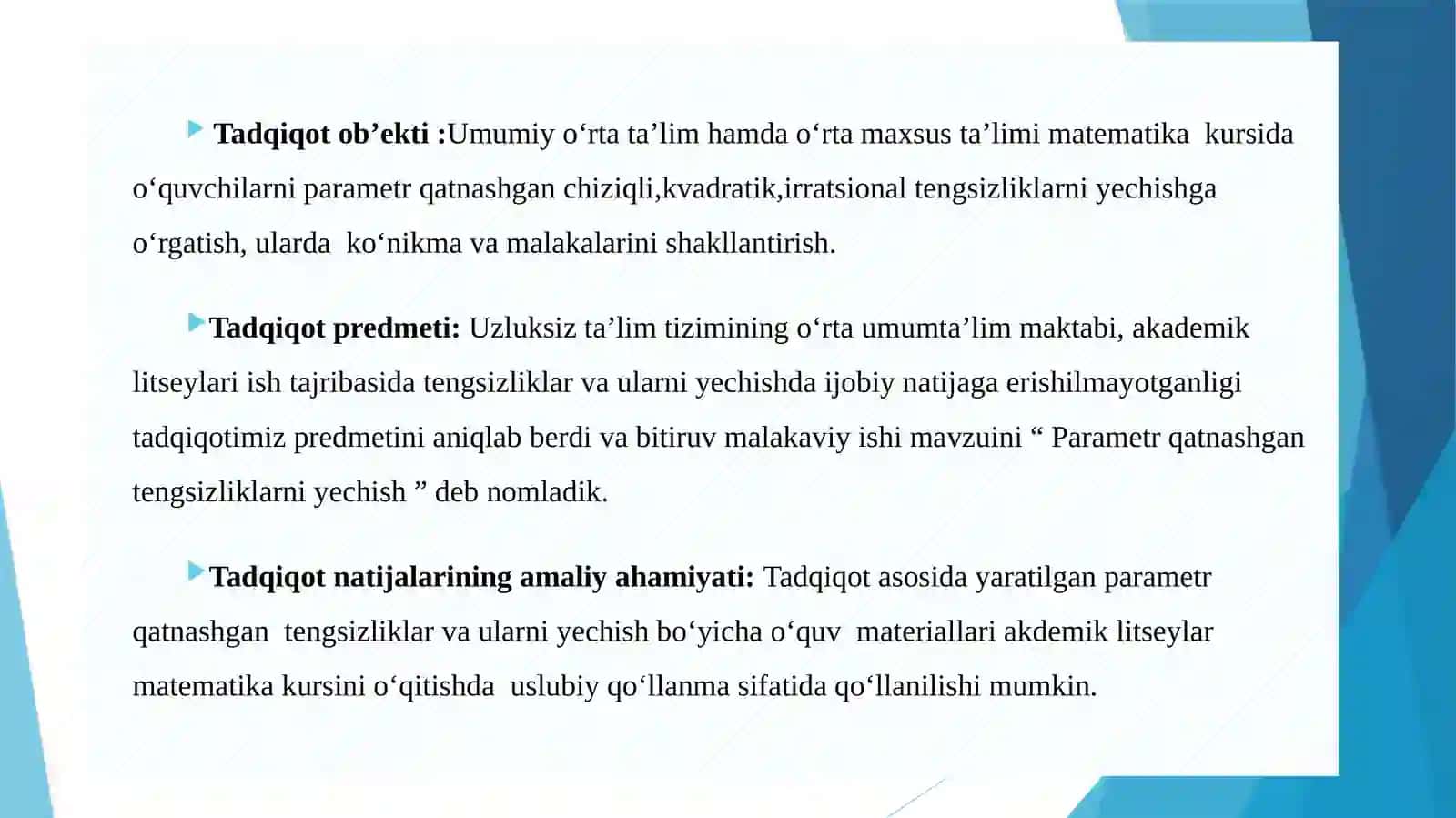 Umumiyo‘r tata’lim maktabi, akademik litsey, matematika o‘qitishi 4