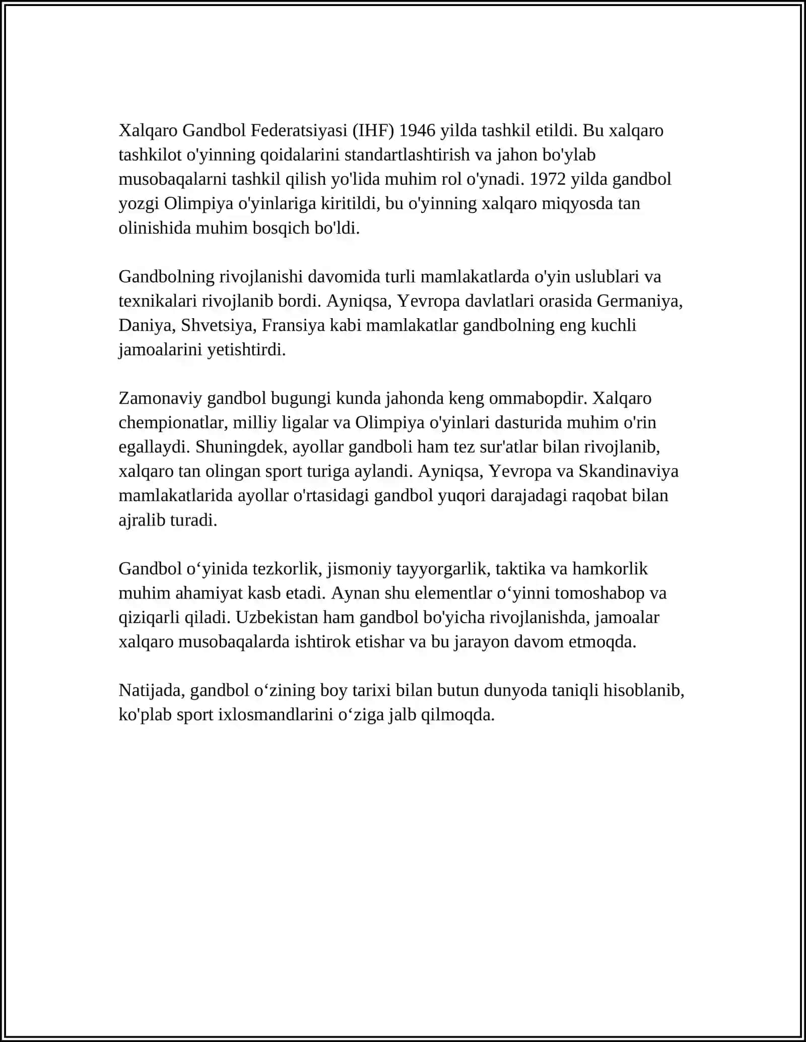 GANDBOL OʻYININI KELIB CHIQISHI VA RIVOJLANISH TARIXI 4