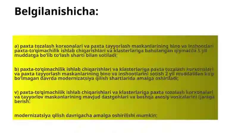 Paxtadan toʻqimachilik mahsulotlarini ishlab chiqarish tizimini xalq hoʻjaligidagi axamyati 4