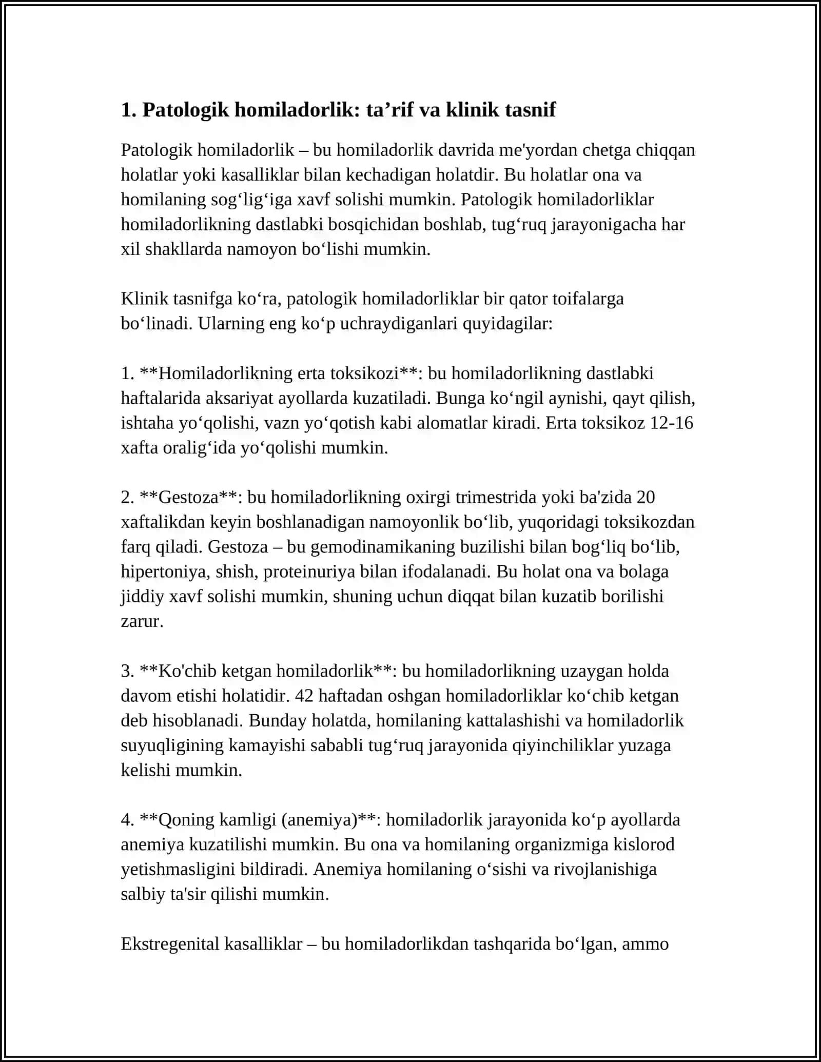 PATOLOGIK HOMILADORLIKDA HAMSHIRALIK ISHI.EKSTRAGENITAL KASALLIKLAR VA HOMILADORLIK.ULARDA HAMSHIRALIK PARVARISHINING XUSUSIYATLARI 4