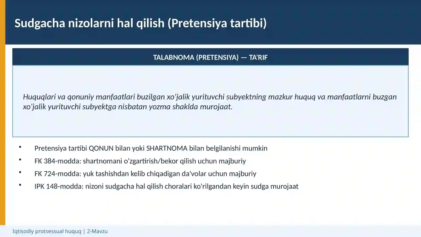 Iqtisodiy protsessual huquq | 2-Mavzu 4