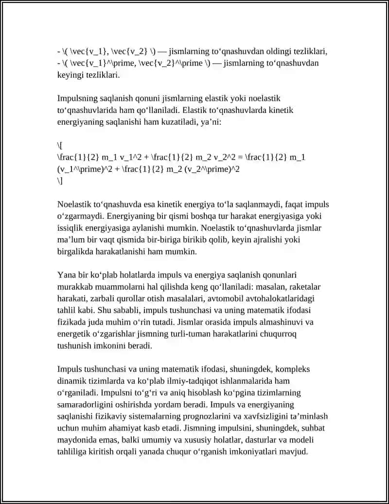 Impuls tushunchasi va matematik ifodasi 4